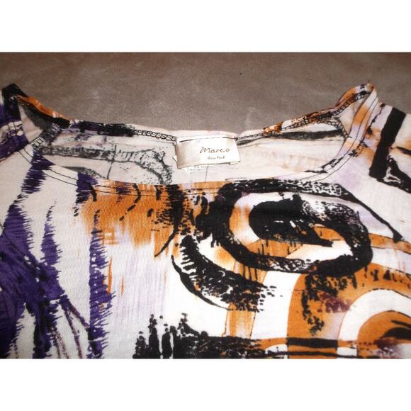 Marco New York Knit Top Women's M Multicolor Print Short Sleeve Tie Belt Tunic - Picture 6 of 9